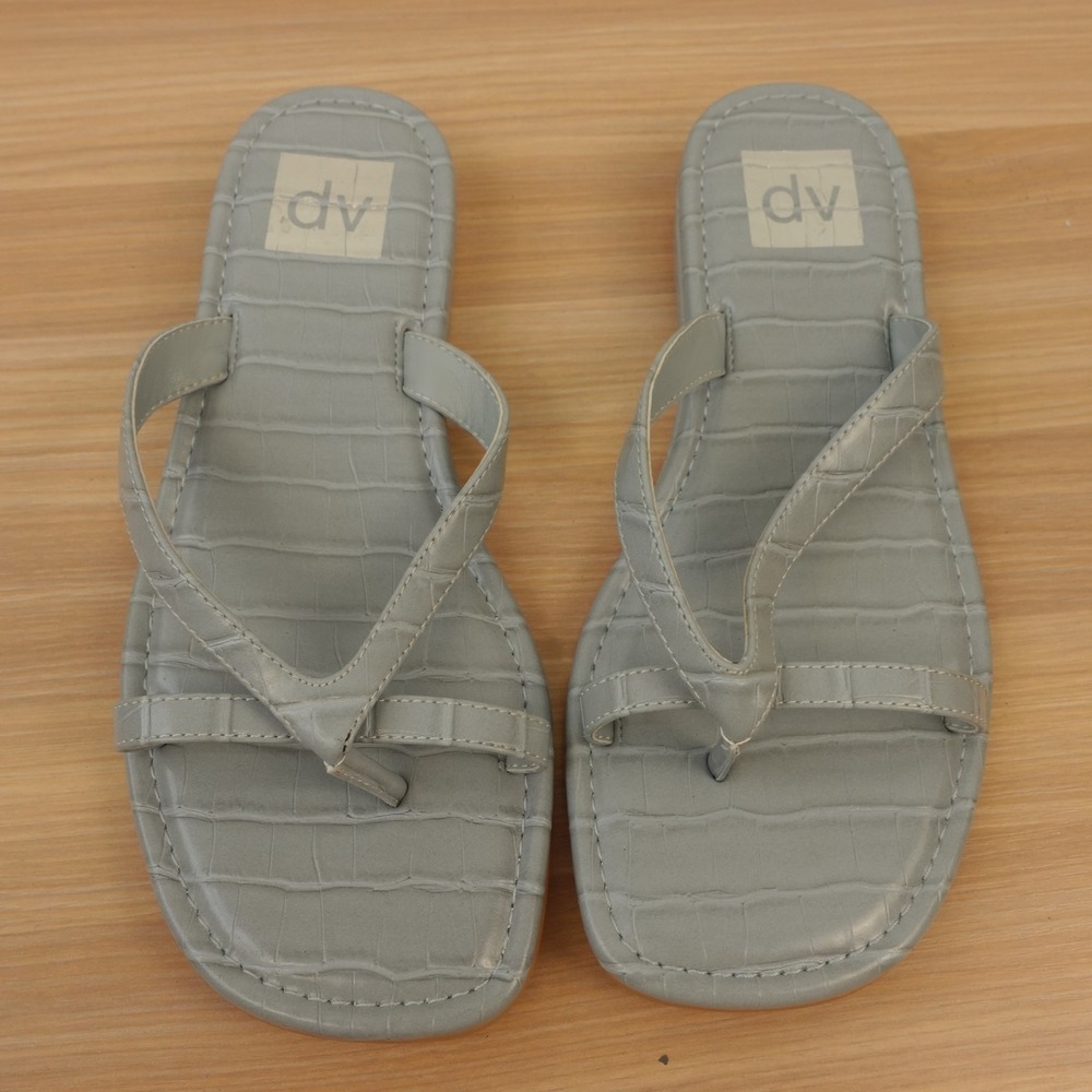 Y2K Crocodile Sandals Womens 6 Blue Strappy Thong Square Toe Flats DV Dolce Vita